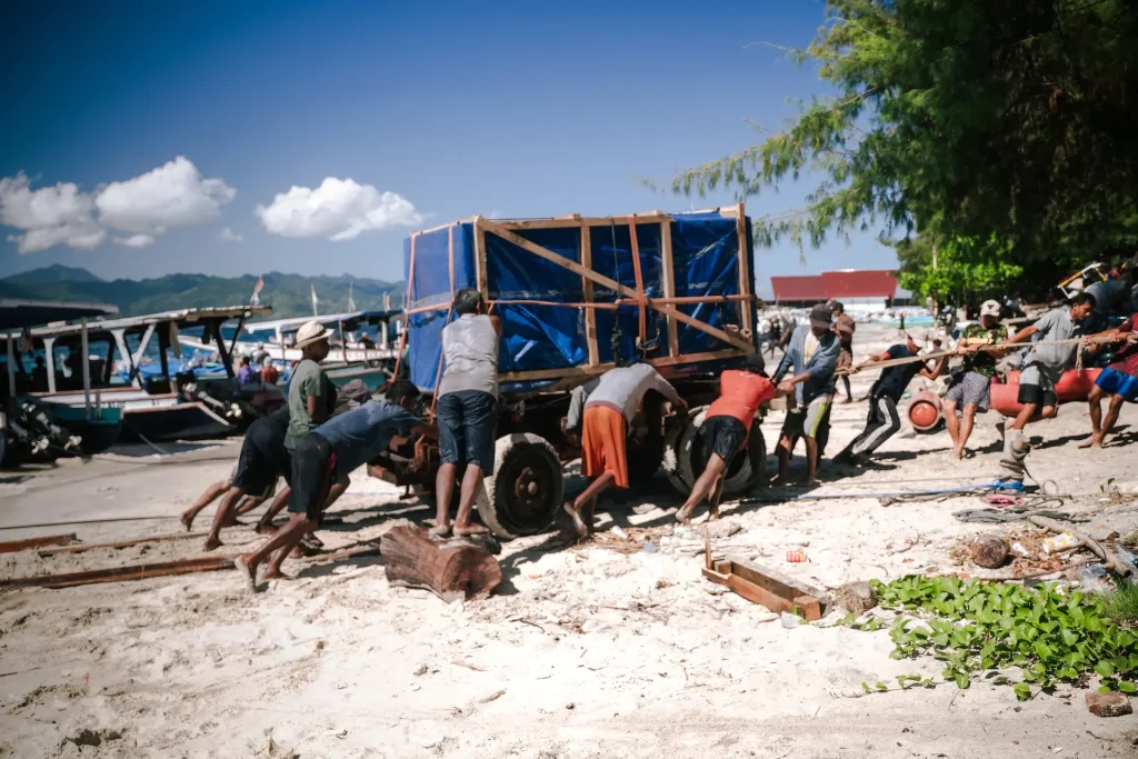 Visitors enjoying outdoor activities on Gili Trawangan, highlighting the importance of protecting Indonesia's marine environment through sustainable waste management.
