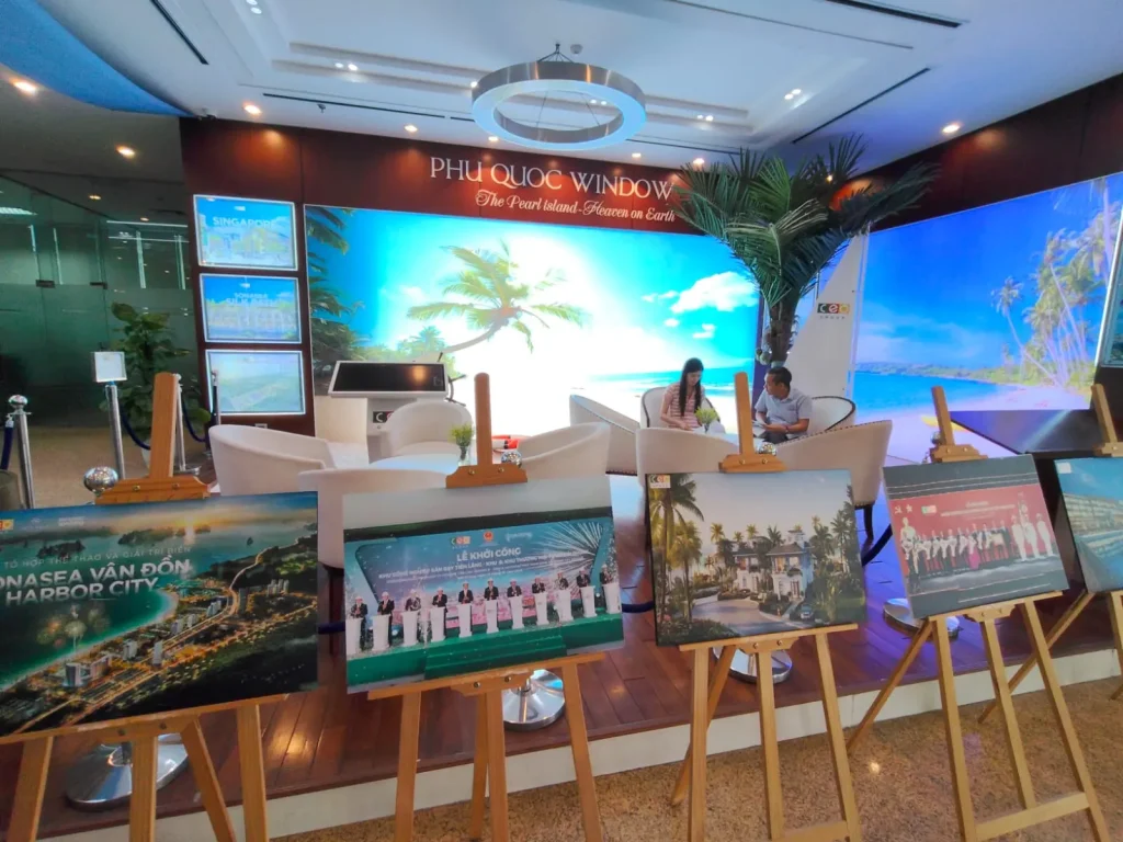 Panoramic coastal view of Phu Quoc, Vietnam, known as the Pearl Island for its pristine beaches, luxury resorts, and thriving tourism industry.