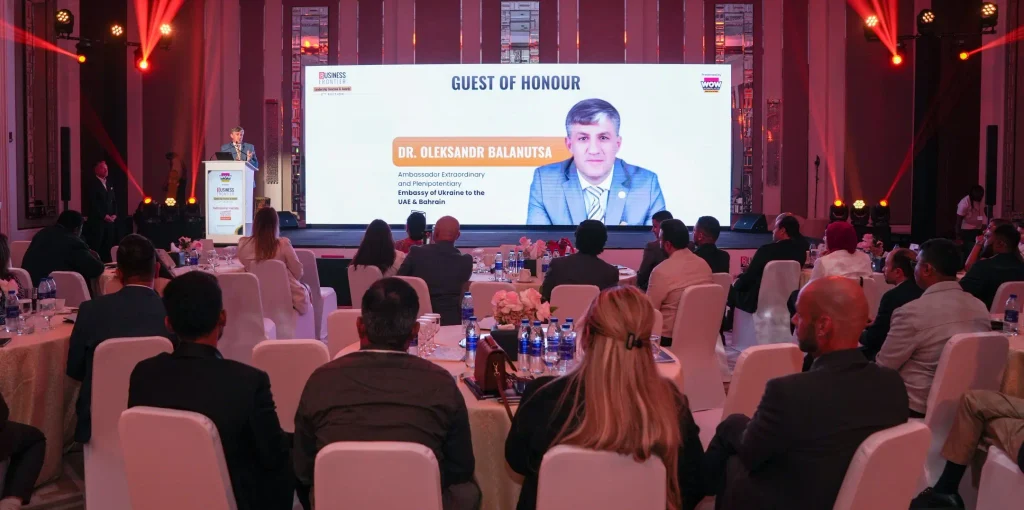 Dr. Oleksandr Balanutsa, Ambassador of Ukraine to the UAE and Bahrain, speaks on stage at Business Frontier 2026