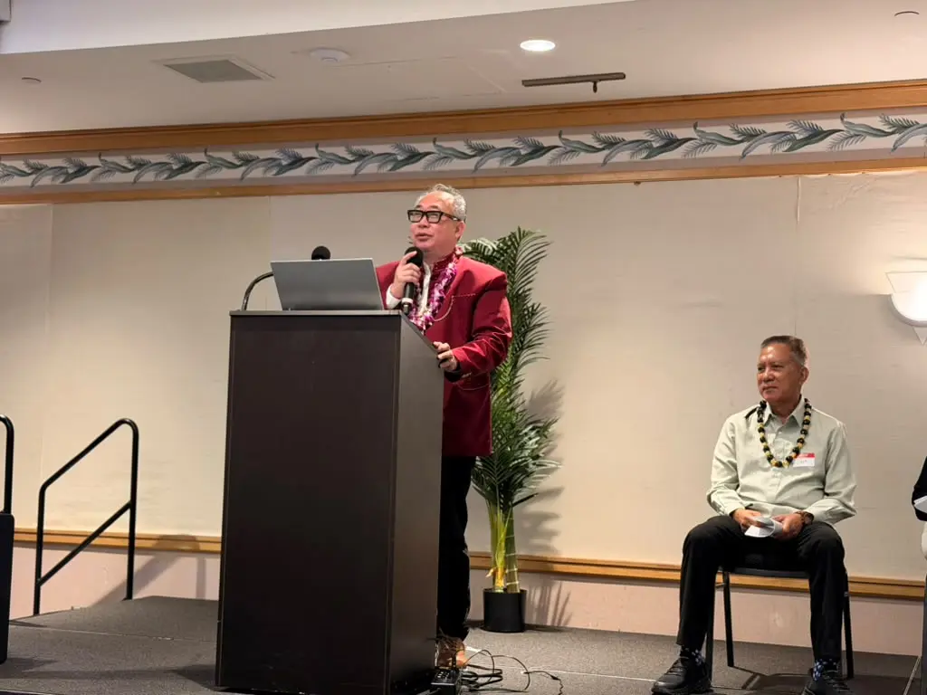 Rusmin Lawin delivers his speech on Hawaii's blue and green economy at UN Habitat Day 2026